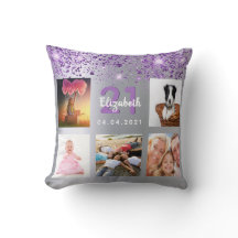 Birthday Silver paarse glitter foto collage naam