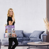 Birthday Silver paarse glitter foto collage naam Tote Bag