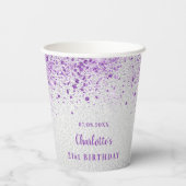 Birthday Silver paarse glitter monogram Papieren Bekers (Achterkant)