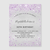 Birthday Silver paarse glitter nodigmagnet (Voorkant)
