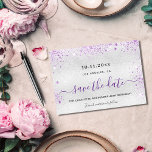 Birthday Silver paarse glitter save the date<br><div class="desc">Een meisje en trendy sparen de kaart van de Datum voor een 40e (of om het even welke leeftijd) verjaardagspartij. Een moderne faux zilvervormende achtergrond met paarse faux glitter stof. Pas een datum en een naam/leeftijd aan en voeg deze toe 40 jaar. Zwarte en paarse letters. De tekst: Sparen de...</div>