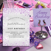 Birthday Silver paarse glitter spargel Uitnodiging Briefkaart