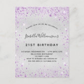 Birthday Silver paarse glitter spargel Uitnodiging Briefkaart (Voorkant)
