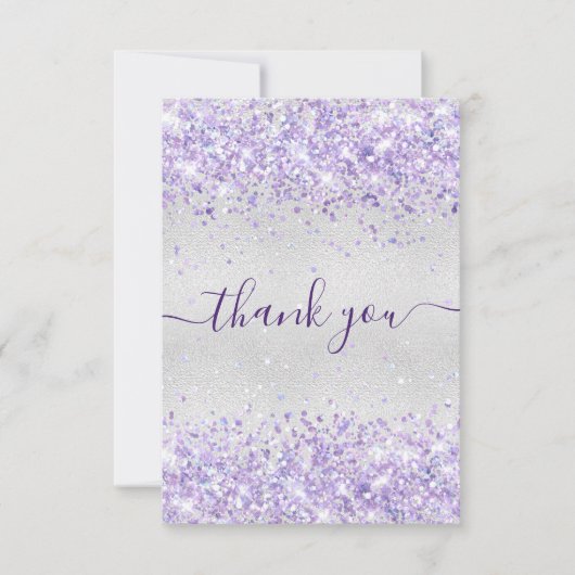 Birthday Silver paarse glitter stofdank je creditc Bedankkaart (Voorkant)