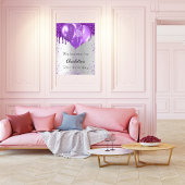 Birthday Silver paarse glitter welkomstballonnen Poster