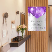 Birthday Silver paarse glitter welkomstballonnen Poster