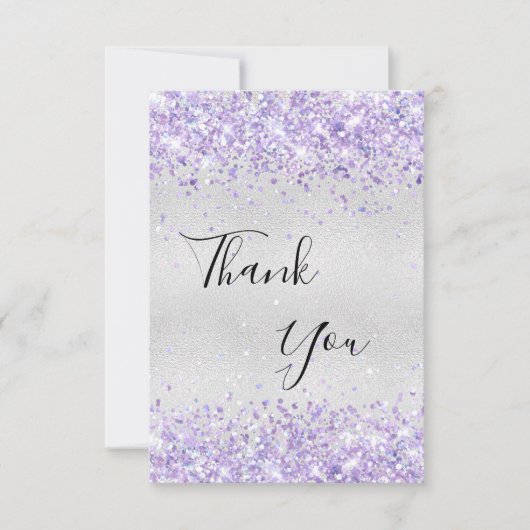 Birthday Silver paarse glitterstof bedankt (Voorkant)