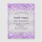 Birthday Silver paarse violet glitter luxe Magnetische Uitnodiging (Voorkant)