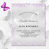 Birthday Silver paarse vlinder-uitnodiging Flyer