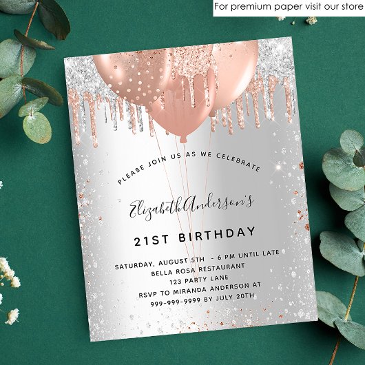 Birthday Silver roos Gold glitter ballons budget Flyer
