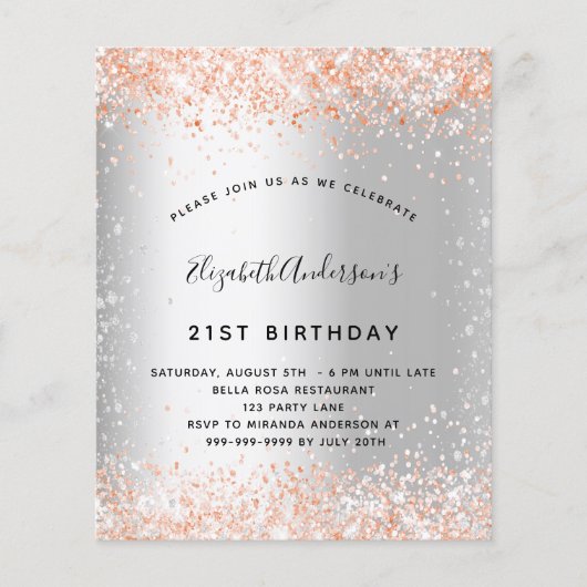 Birthday Silver roos Gold-uitnodiging Flyer (Voorkant)