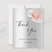Birthday Silver roos gouden florale sparren Bedankkaart (Voorkant)