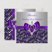 Birthday Silver Sequins Paarse Diamond Bow Kaart (Voorkant / Achterkant)