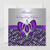 Birthday Silver Sequins Paarse Diamond Bow Kaart (Voorkant)