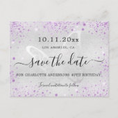 Birthday Silver violet Butterfly behalve de datum Aankondigingskaart (Voorkant)