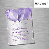 Birthday Silver violet glitter ballonnen luxe Magnetische Uitnodiging