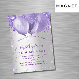 Birthday Silver violet glitter ballonnen luxe Magnetische Uitnodiging
