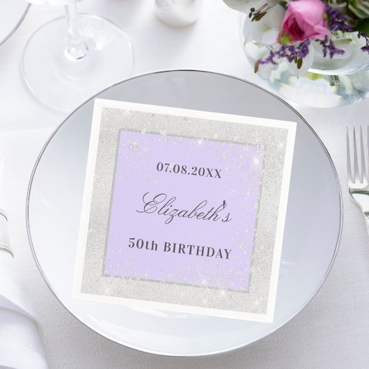 Birthday Silver violet lavender glitter name Servet