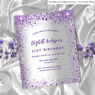 Birthday Silver Violet paarse budget uitnodiging