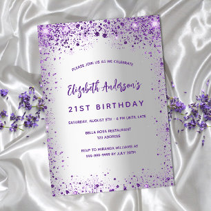 Birthday Silver violet paarse sparkles luxe Kaart