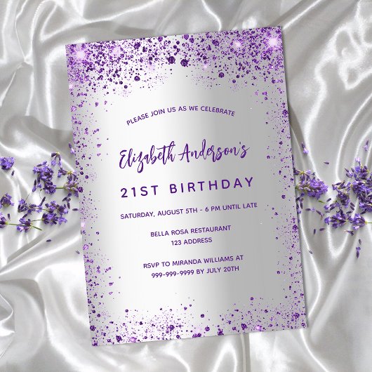 Birthday Silver violet paarse sparkles luxe Kaart