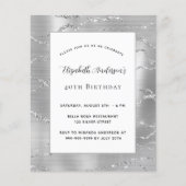 Birthday Silver White elegant budget uitnodiging (Voorkant)