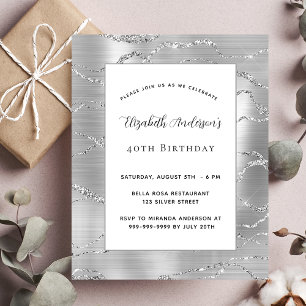 Birthday Silver White elegant budget uitnodiging