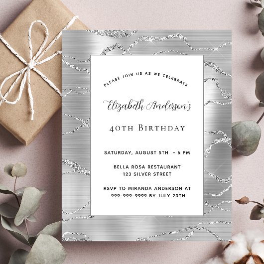 Birthday Silver White elegant budget uitnodiging Flyer