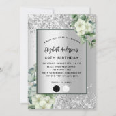 Birthday Silver White floral Aardpalette luxe Kaart (Voorkant)