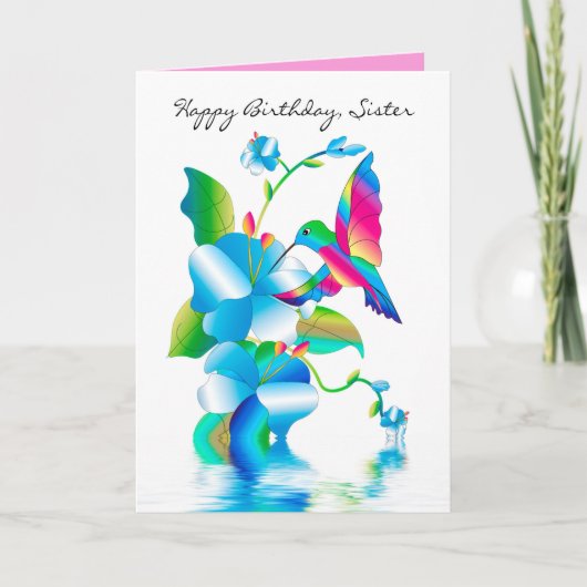 Birthday Sis, Hummingbird & Flowers Card Kaart (Voorkant)