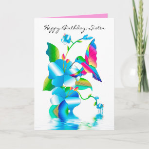 Birthday Sis, Hummingbird & Flowers Card Kaart