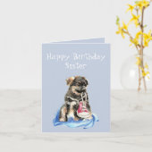 Birthday Sister Runner Puppy Running Shoe Dog Kaart (Gele Bloem)