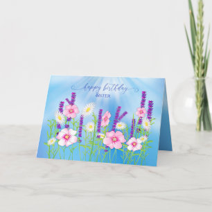 Birthday Sister Soft Delicate Flower Garden Blue Kaart