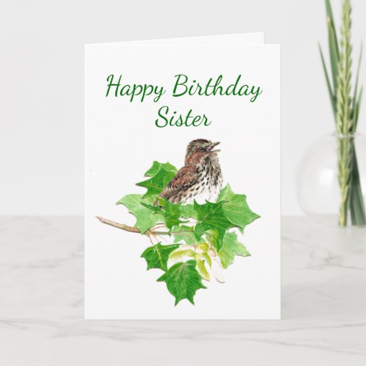 Birthday Sister Song Sparrow Bird Kaart (Voorkant)