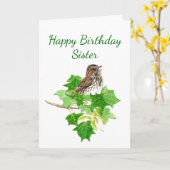 Birthday Sister Song Sparrow Bird Kaart (Gele Bloem)