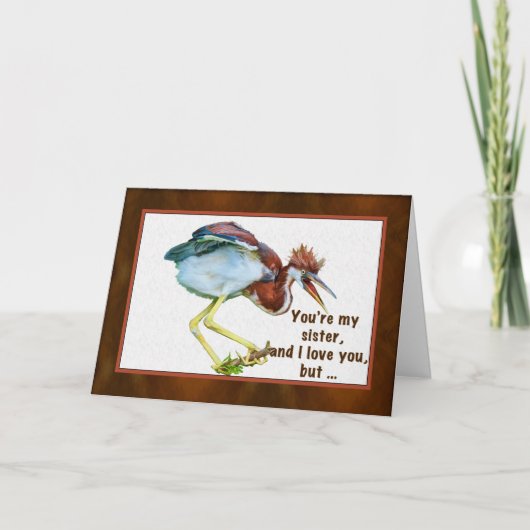 Birthday, Sister, Tricolored Heron, Humor Kaart (Voorkant)