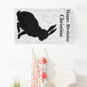 Birthday Sitting Rabbit Black Silhouette Stippen Spandoek (Insitu)