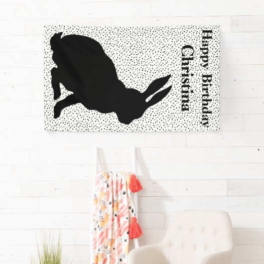 Birthday Sitting Rabbit Black Silhouette Stippen Spandoek (Insitu)