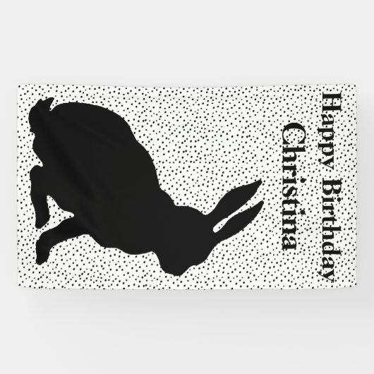 Birthday Sitting Rabbit Black Silhouette Stippen Spandoek (Horizontaal)