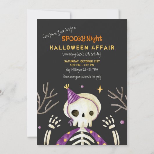 Birthday Skeleton Halloween Party Invitation Kaart (Voorkant)