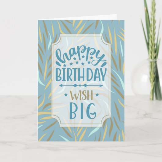 Birthday Sky Blue Botanical met bruine tafels Kaart (Voorkant)