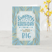 Birthday Sky Blue Botanical met bruine tafels Kaart (Gele Bloem)