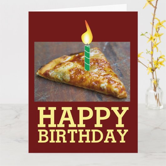BIRTHDAY SLICE OF PIZZA with CANDLES GROTE KAART (Gele Bloem)