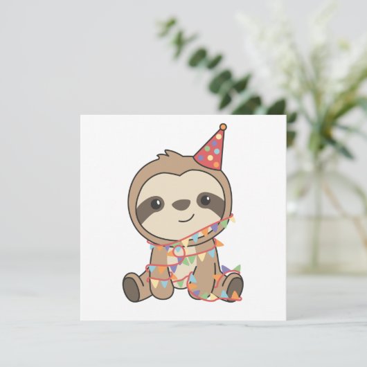 Birthday Sloth for Children a Birthday Holiday Car Feestdagenkaart (Staand voorkant)