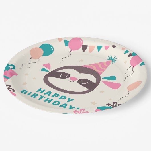 Birthday Sloth Papieren Bordje (Gekanteld)