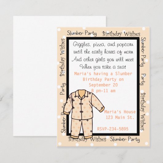 Birthday Slumber Party Invitation Kaart (Voorkant / Achterkant)