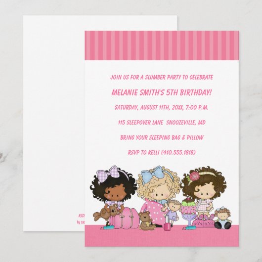 Birthday & Slumber Party Uitnodigingen (Voorkant / Achterkant)