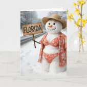 Birthday Snow Lady Hitchhiking With Sign Kaart (Gele Bloem)