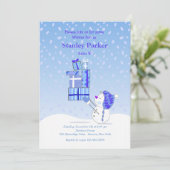 Birthday Snowman Blue Invitation Kaart (Staand voorkant)
