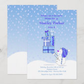 Birthday Snowman Blue Invitation Kaart (Voorkant / Achterkant)